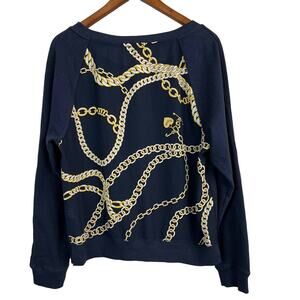 Juicy Couture Pullover Chain Print Top Long Sleeve Navy Gold - M RESHOOT